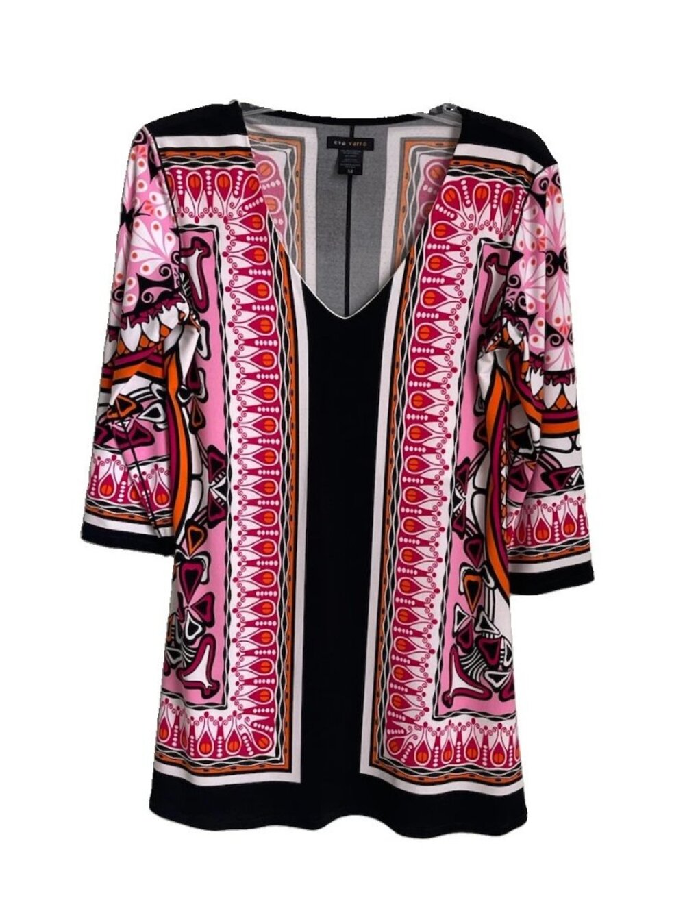 Eva Varro Multicolor Stretch Knit 3/4 Sleeve Tunic Art